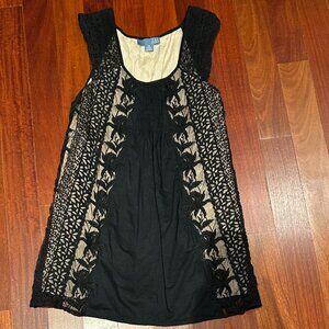 Anthropologie Lil  black and tan lace tunic top/ tunic:   XS